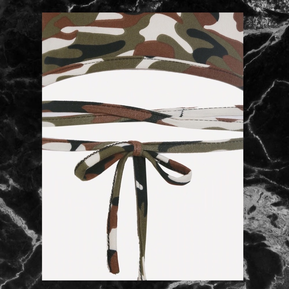 CAMO CRISSCROSS TIE DETAIL CROP TOP SZ M - Picture 3 of 5